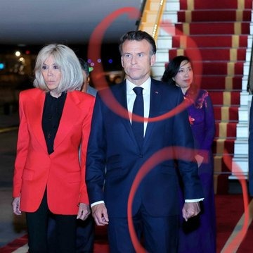 Emmanuel Macron e Brigitte Macron após o incidente