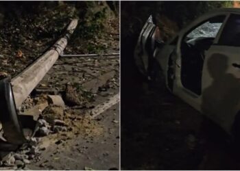 Motorista cochila e parte poste ao meio