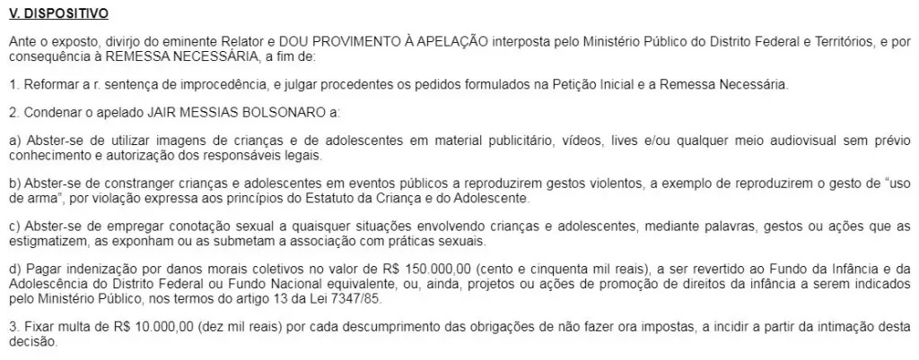 Dispositivo do voto divergente que condenou Bolsonaro