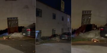 Adutora da Copasa se rompe, abre buraco em casa e alaga ruas no Nova Granada em BH